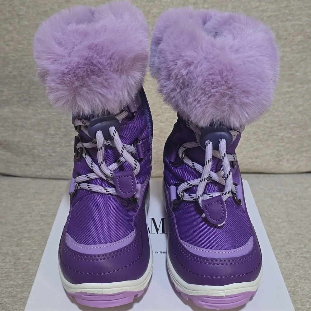 Purple Snow Boots Faux Fur Lined Mid-Calf   Slip Restiant Boots